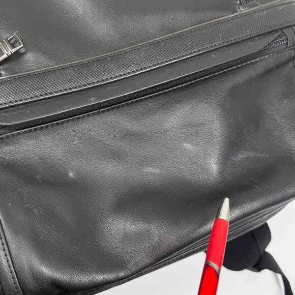 TUMI Brief Pack Backpack Black Leather Laptop Travel Bag 17"x12"x8" - Picture 12 of 14